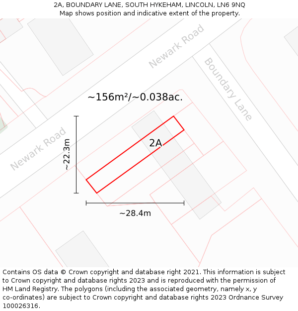 2A, BOUNDARY LANE, SOUTH HYKEHAM, LINCOLN, LN6 9NQ: Plot and title map