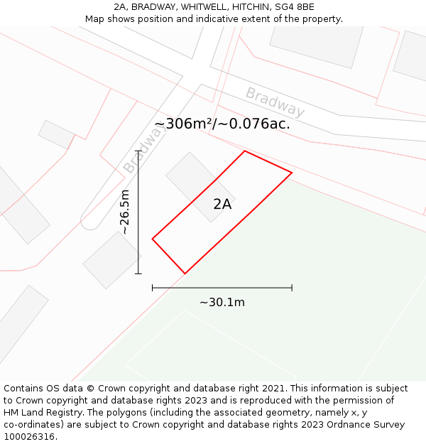 2A, BRADWAY, WHITWELL, HITCHIN, SG4 8BE: Plot and title map