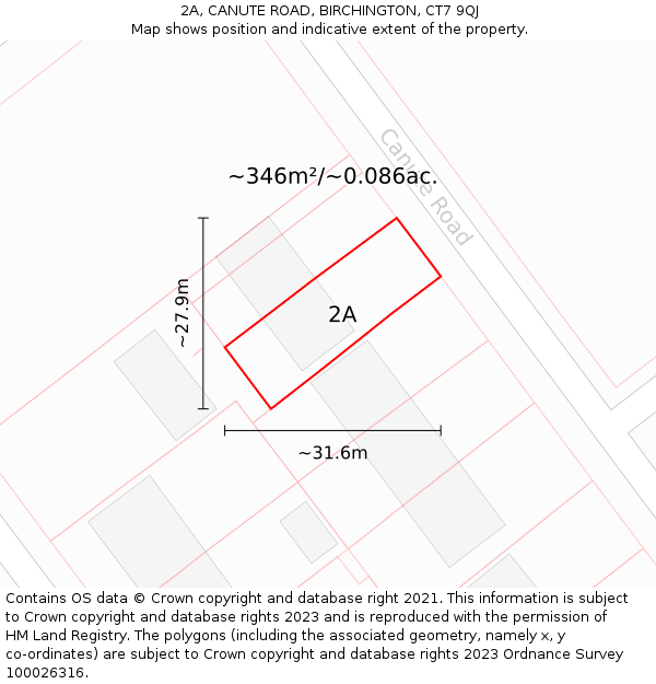 2A, CANUTE ROAD, BIRCHINGTON, CT7 9QJ: Plot and title map