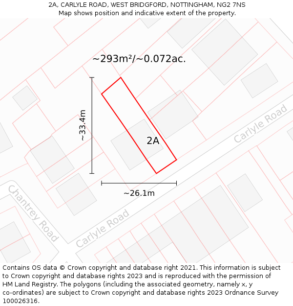 2A, CARLYLE ROAD, WEST BRIDGFORD, NOTTINGHAM, NG2 7NS: Plot and title map