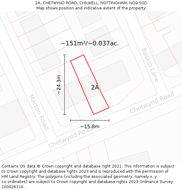 2A, CHETWYND ROAD, CHILWELL, NOTTINGHAM, NG9 5GD: Plot and title map