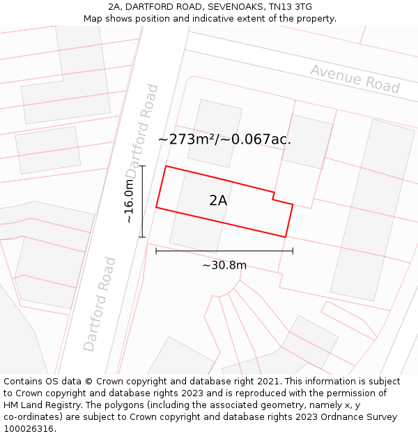 2A, DARTFORD ROAD, SEVENOAKS, TN13 3TG: Plot and title map