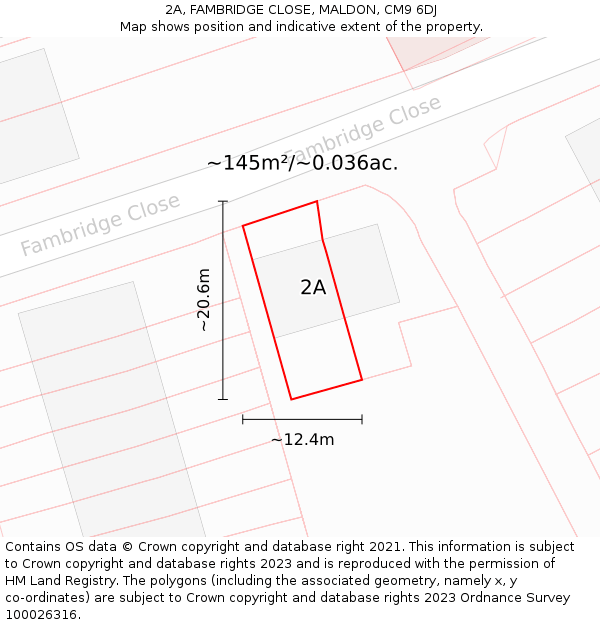 2A, FAMBRIDGE CLOSE, MALDON, CM9 6DJ: Plot and title map