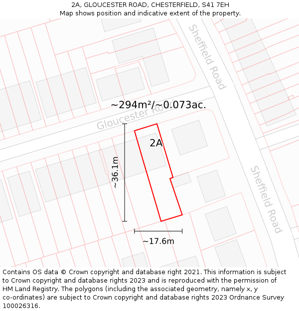 2A, GLOUCESTER ROAD, CHESTERFIELD, S41 7EH: Plot and title map