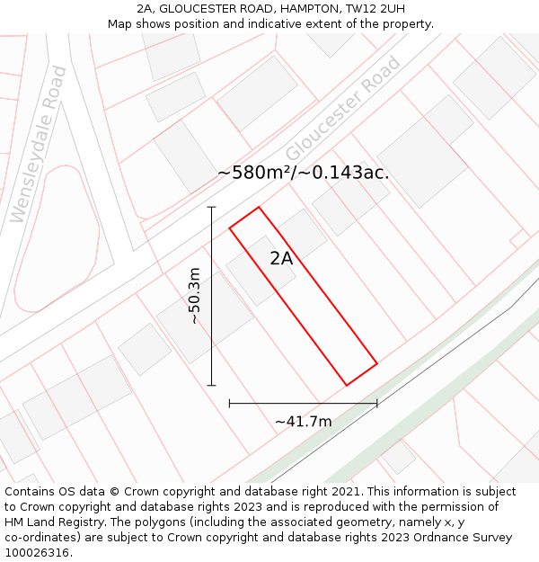 2A, GLOUCESTER ROAD, HAMPTON, TW12 2UH: Plot and title map