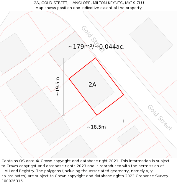 2A, GOLD STREET, HANSLOPE, MILTON KEYNES, MK19 7LU: Plot and title map