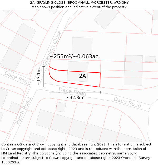 2A, GRAYLING CLOSE, BROOMHALL, WORCESTER, WR5 3HY: Plot and title map