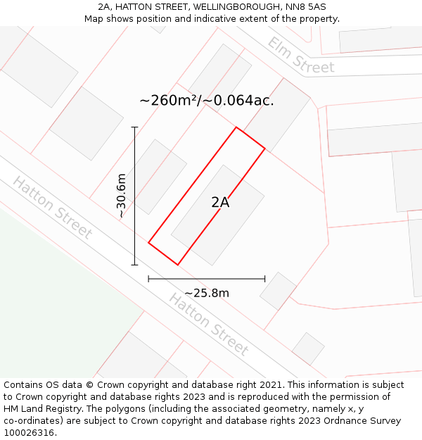 2A, HATTON STREET, WELLINGBOROUGH, NN8 5AS: Plot and title map