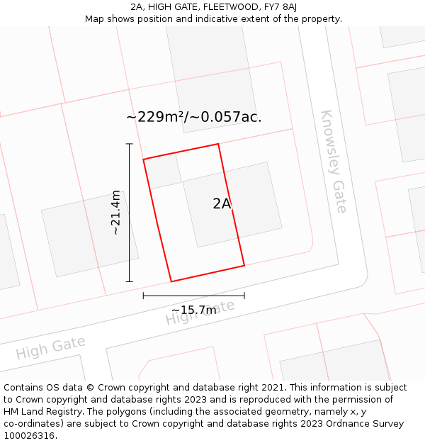 2A, HIGH GATE, FLEETWOOD, FY7 8AJ: Plot and title map