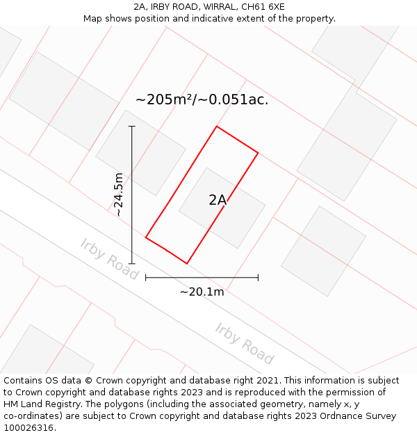 2A, IRBY ROAD, WIRRAL, CH61 6XE: Plot and title map