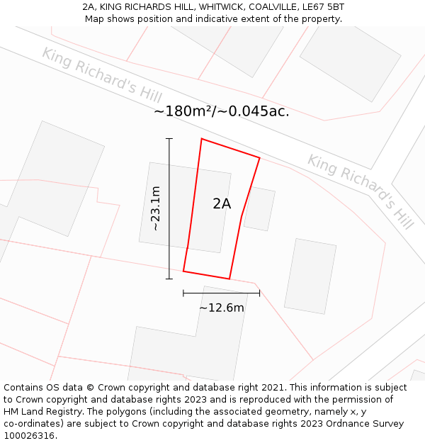 2A, KING RICHARDS HILL, WHITWICK, COALVILLE, LE67 5BT: Plot and title map