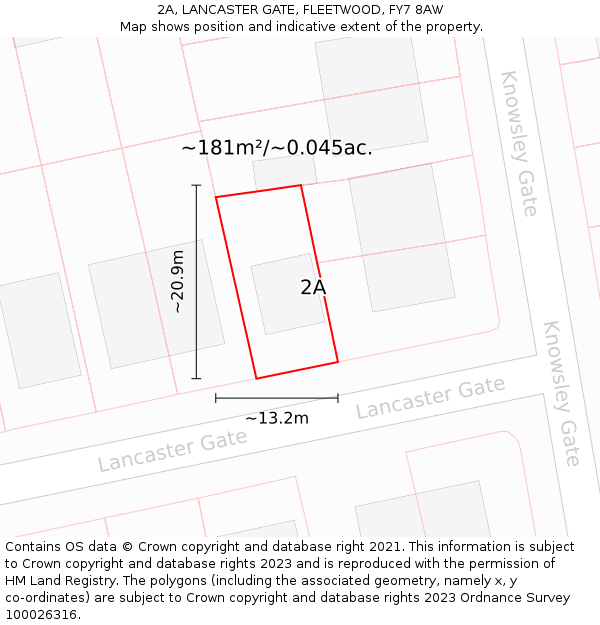 2A, LANCASTER GATE, FLEETWOOD, FY7 8AW: Plot and title map