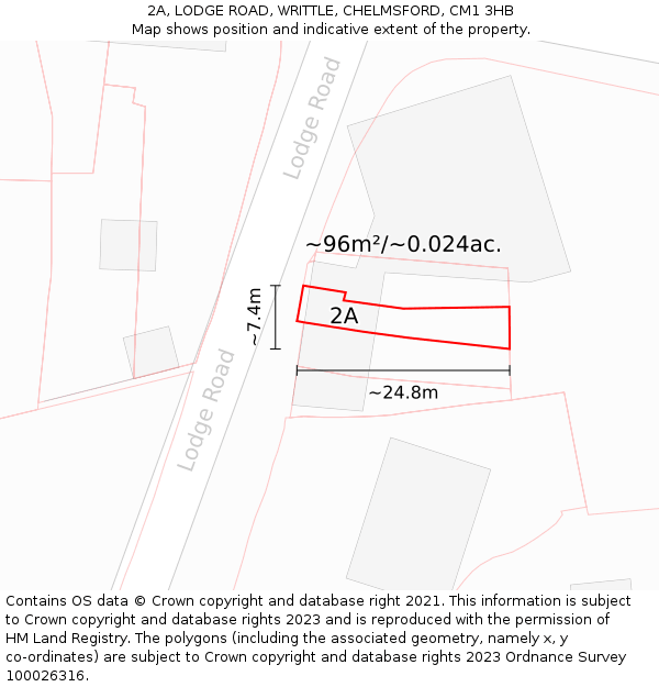 2A, LODGE ROAD, WRITTLE, CHELMSFORD, CM1 3HB: Plot and title map