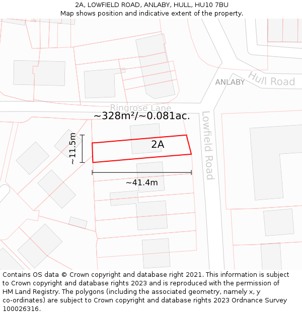 2A, LOWFIELD ROAD, ANLABY, HULL, HU10 7BU: Plot and title map