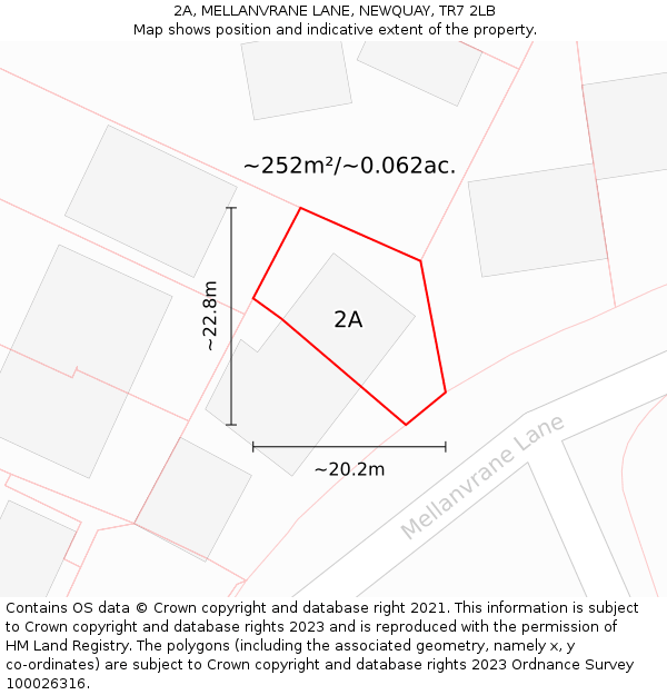 2A, MELLANVRANE LANE, NEWQUAY, TR7 2LB: Plot and title map