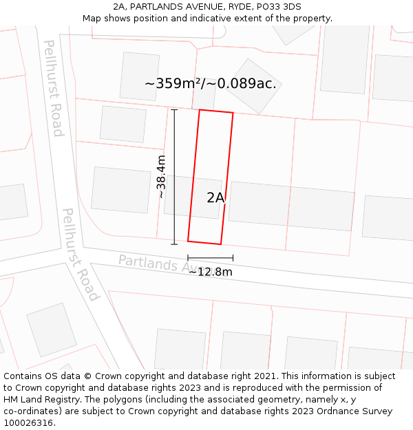 2A, PARTLANDS AVENUE, RYDE, PO33 3DS: Plot and title map