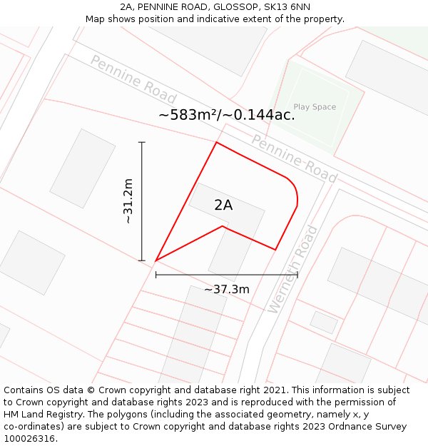 2A, PENNINE ROAD, GLOSSOP, SK13 6NN: Plot and title map