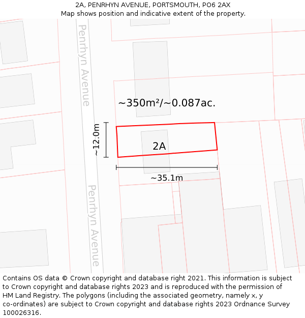 2A, PENRHYN AVENUE, PORTSMOUTH, PO6 2AX: Plot and title map