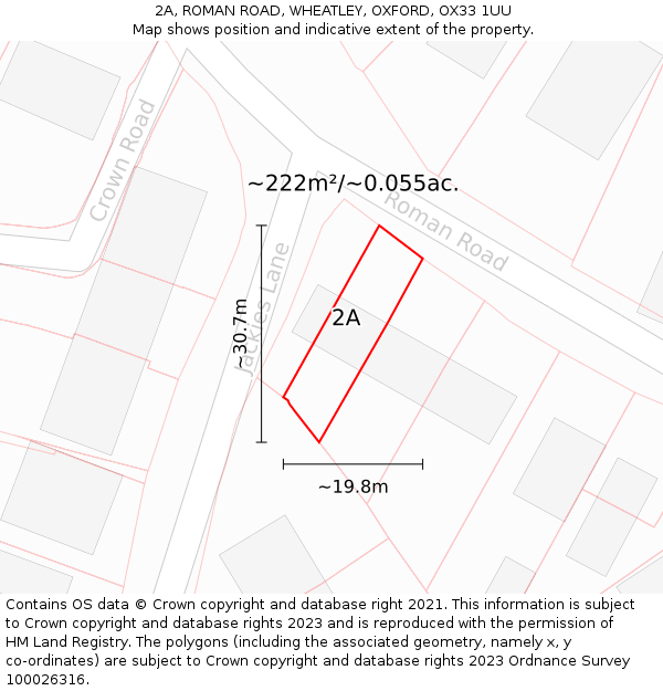 2A, ROMAN ROAD, WHEATLEY, OXFORD, OX33 1UU: Plot and title map