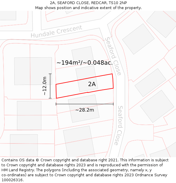 2A, SEAFORD CLOSE, REDCAR, TS10 2NP: Plot and title map