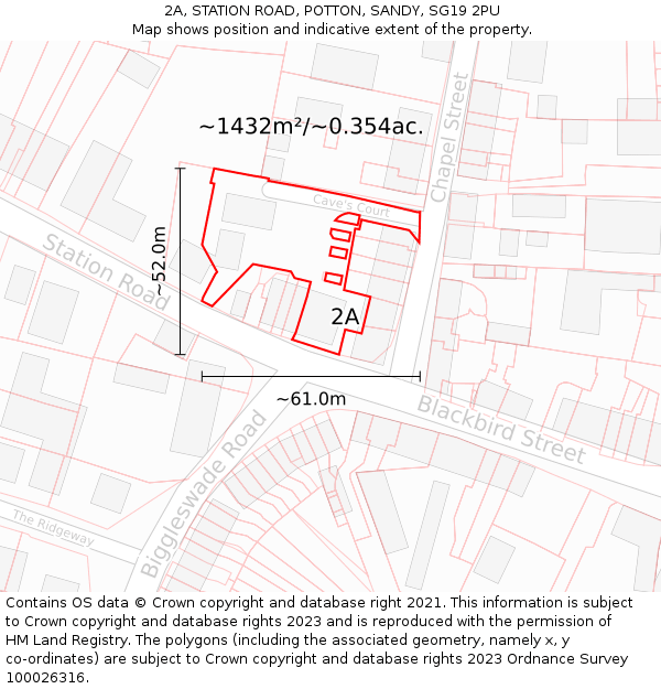 2A, STATION ROAD, POTTON, SANDY, SG19 2PU: Plot and title map