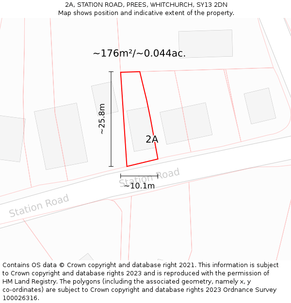 2A, STATION ROAD, PREES, WHITCHURCH, SY13 2DN: Plot and title map