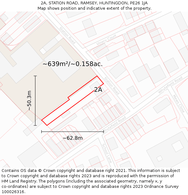 2A, STATION ROAD, RAMSEY, HUNTINGDON, PE26 1JA: Plot and title map