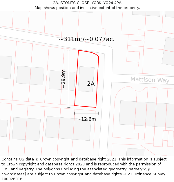 2A, STONES CLOSE, YORK, YO24 4PA: Plot and title map