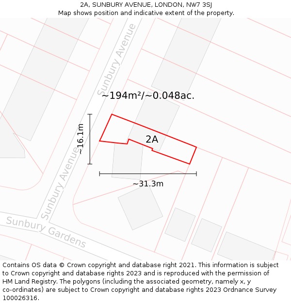 2A, SUNBURY AVENUE, LONDON, NW7 3SJ: Plot and title map