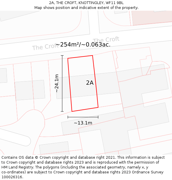 2A, THE CROFT, KNOTTINGLEY, WF11 9BL: Plot and title map