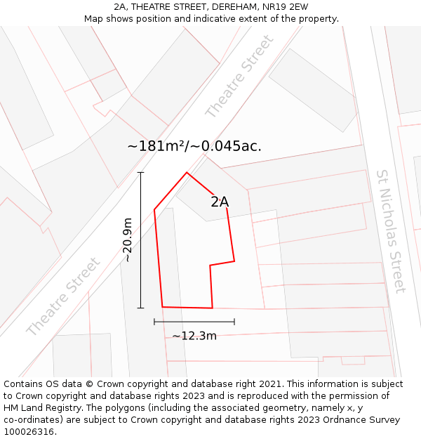 2A, THEATRE STREET, DEREHAM, NR19 2EW: Plot and title map