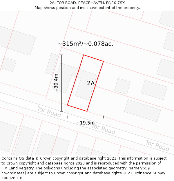 2A, TOR ROAD, PEACEHAVEN, BN10 7SX: Plot and title map