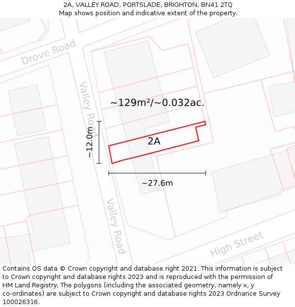 2A, VALLEY ROAD, PORTSLADE, BRIGHTON, BN41 2TQ: Plot and title map