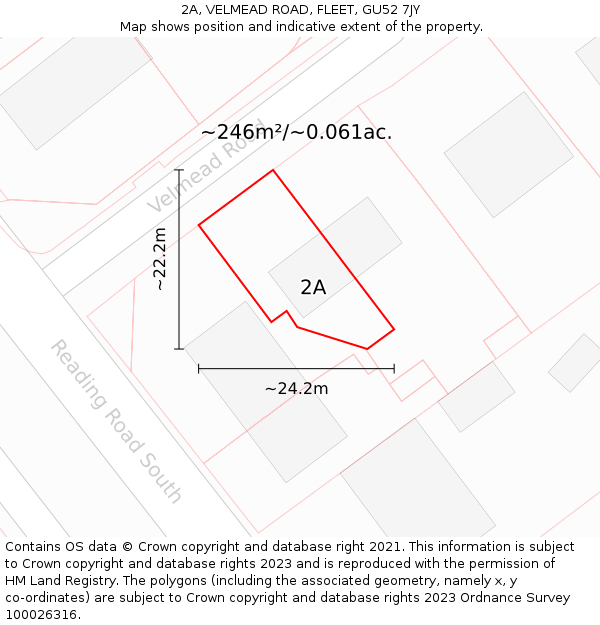 2A, VELMEAD ROAD, FLEET, GU52 7JY: Plot and title map