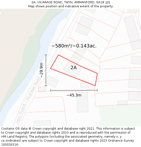 2A, VICARAGE ROAD, TWYN, AMMANFORD, SA18 1JQ: Plot and title map