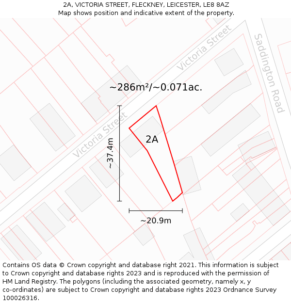 2A, VICTORIA STREET, FLECKNEY, LEICESTER, LE8 8AZ: Plot and title map