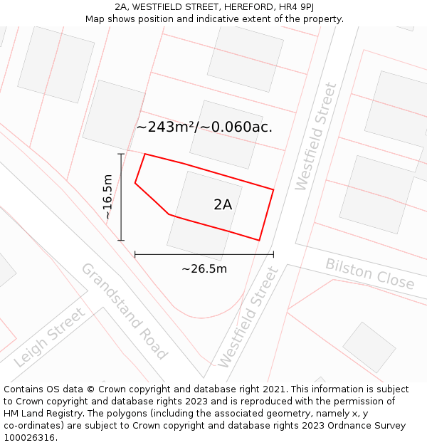 2A, WESTFIELD STREET, HEREFORD, HR4 9PJ: Plot and title map