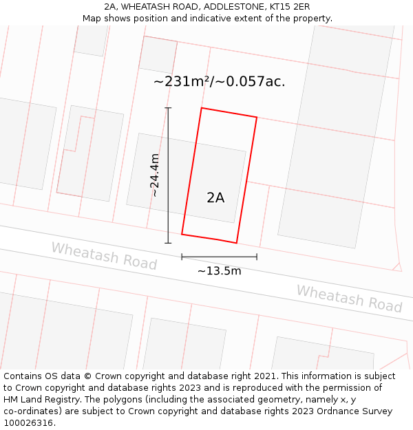 2A, WHEATASH ROAD, ADDLESTONE, KT15 2ER: Plot and title map