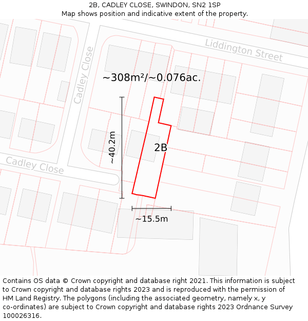 2B, CADLEY CLOSE, SWINDON, SN2 1SP: Plot and title map