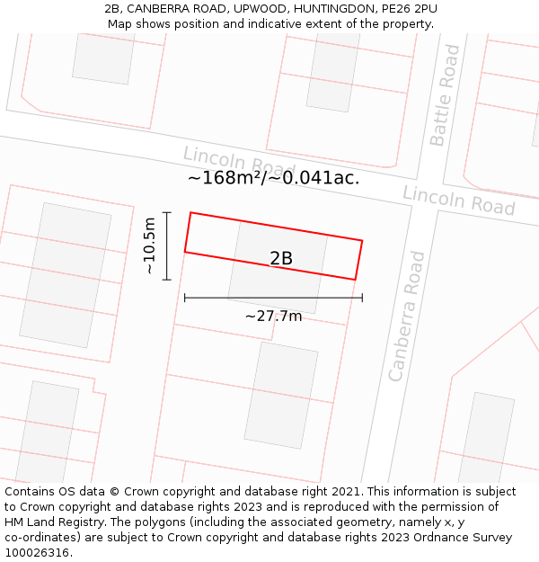 2B, CANBERRA ROAD, UPWOOD, HUNTINGDON, PE26 2PU: Plot and title map