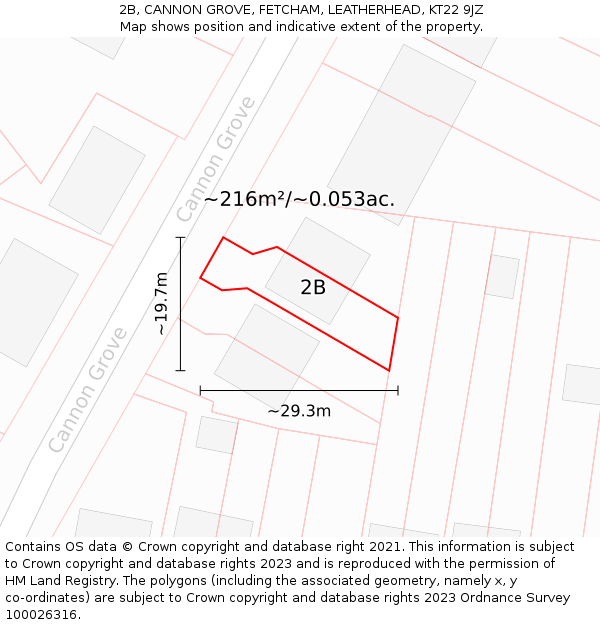 2B, CANNON GROVE, FETCHAM, LEATHERHEAD, KT22 9JZ: Plot and title map