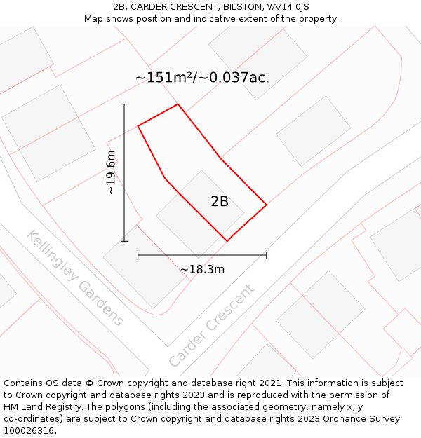 2B, CARDER CRESCENT, BILSTON, WV14 0JS: Plot and title map