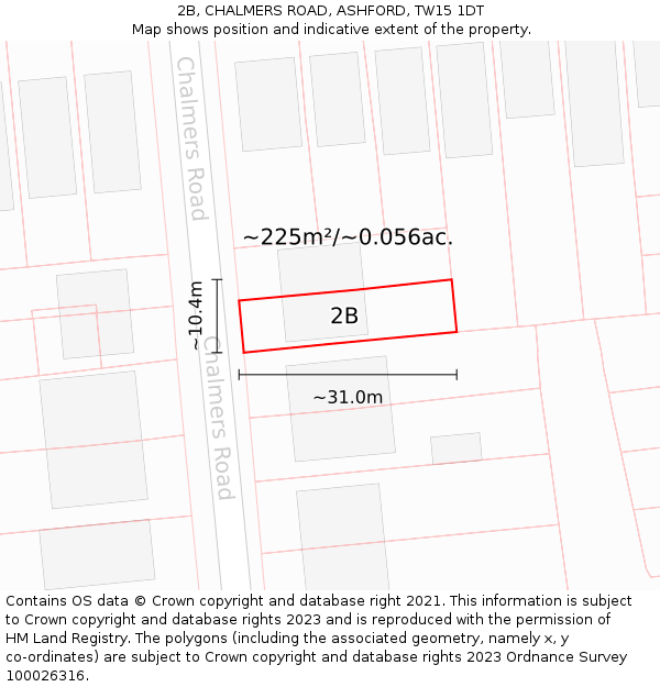 2B, CHALMERS ROAD, ASHFORD, TW15 1DT: Plot and title map