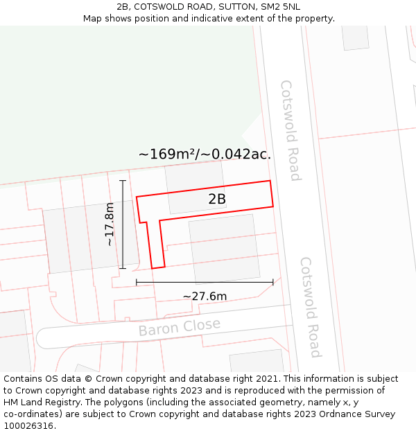 2B, COTSWOLD ROAD, SUTTON, SM2 5NL: Plot and title map