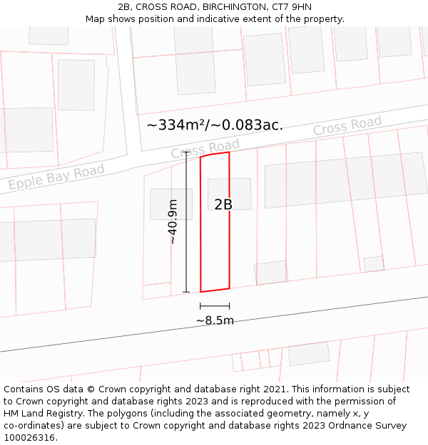 2B, CROSS ROAD, BIRCHINGTON, CT7 9HN: Plot and title map