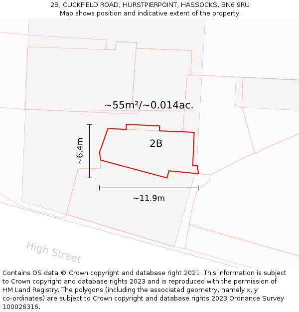 2B, CUCKFIELD ROAD, HURSTPIERPOINT, HASSOCKS, BN6 9RU: Plot and title map