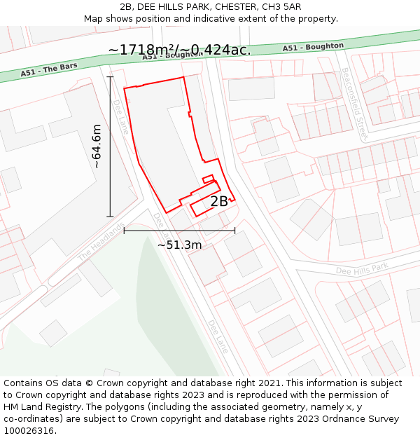 2B, DEE HILLS PARK, CHESTER, CH3 5AR: Plot and title map