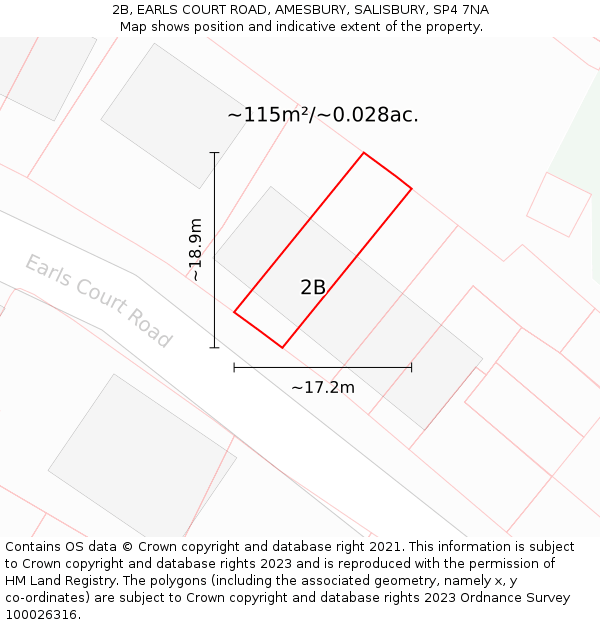 2B, EARLS COURT ROAD, AMESBURY, SALISBURY, SP4 7NA: Plot and title map