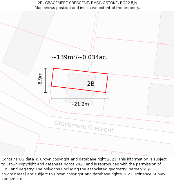 2B, GRACEMERE CRESCENT, BASINGSTOKE, RG22 5JN: Plot and title map