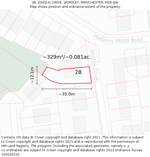 2B, JONQUIL DRIVE, WORSLEY, MANCHESTER, M28 0JW: Plot and title map